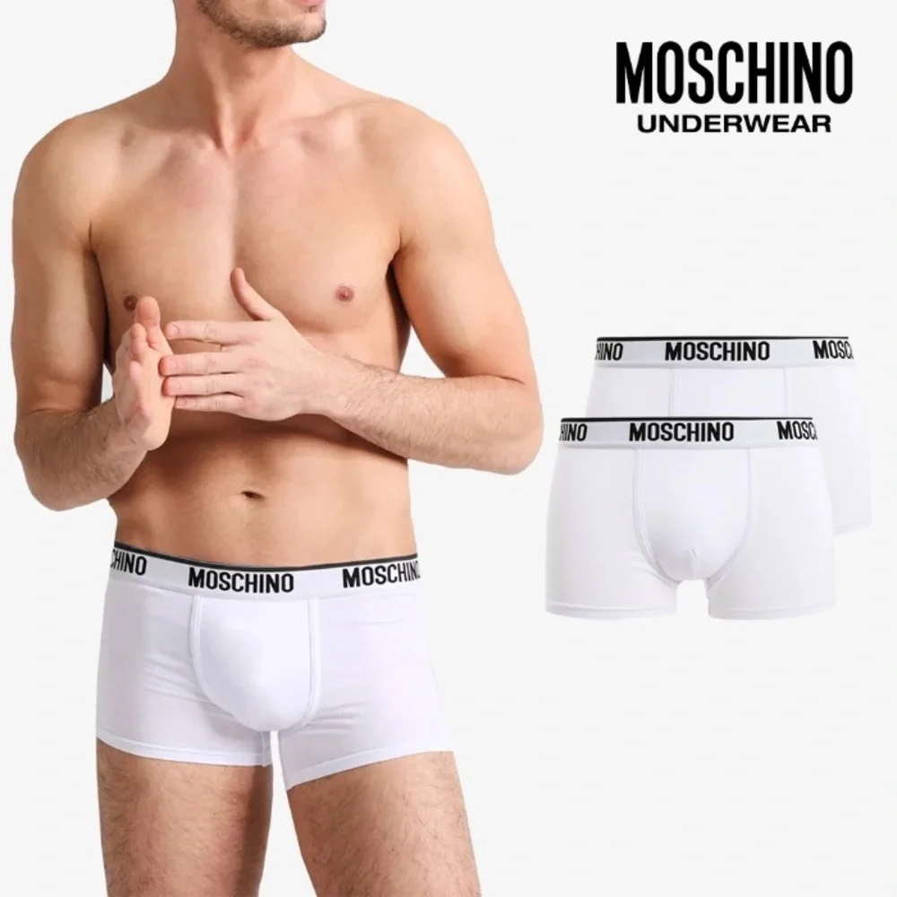 NWT Moschino Men’s Boxer Underwear in white w/ black letters